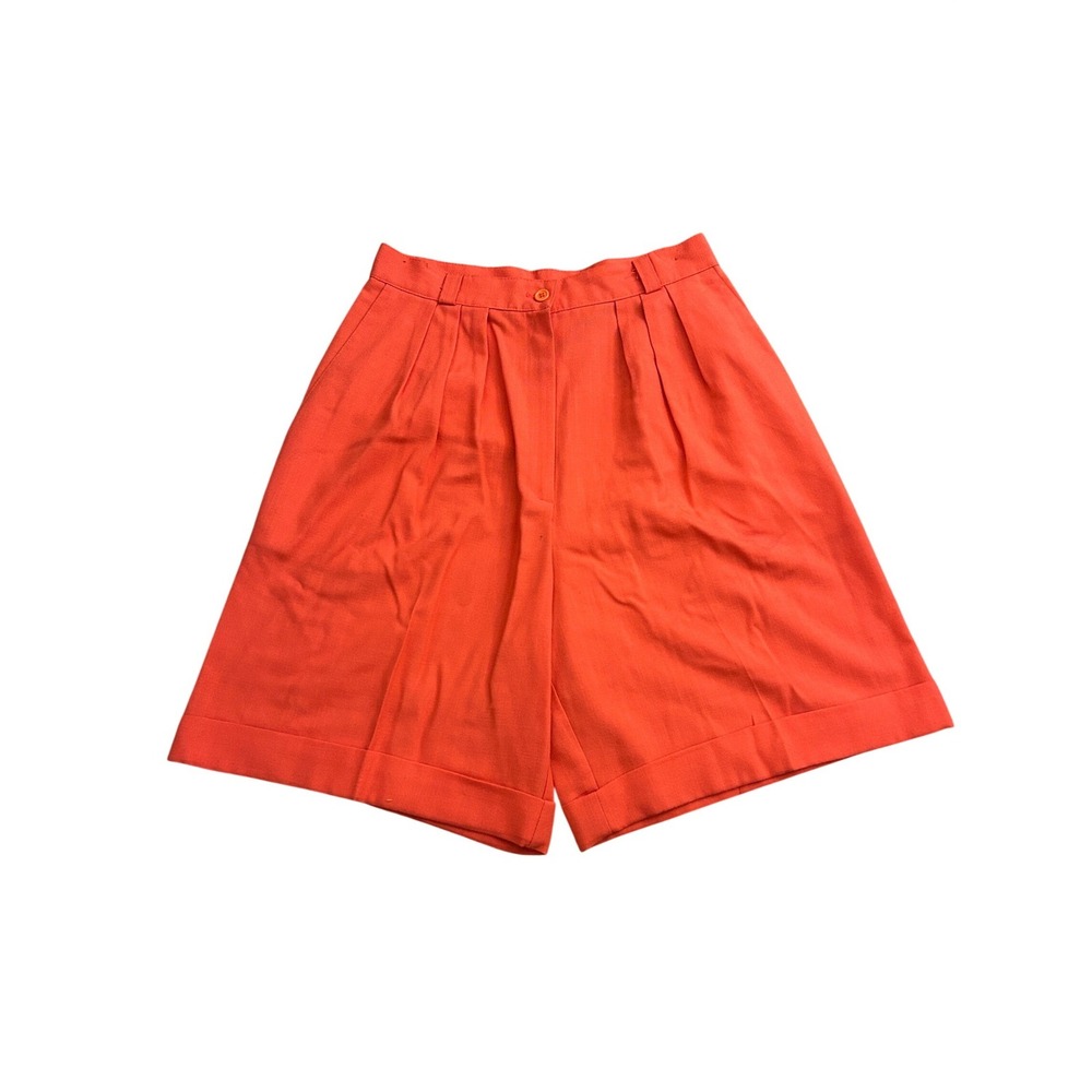 Jaclyn Smith Pleated Bermuda Shorts Womens 10 Orange Excellent High Waist Vtg